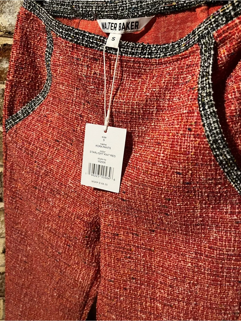 Walter Baker Red Tweed Flare Pants with Contrast Trim